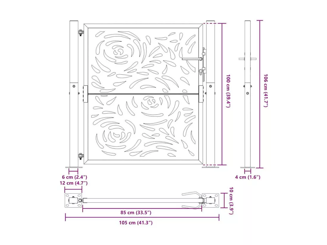 Portail de jardin noir 105x106 cm acier conception de flamme
