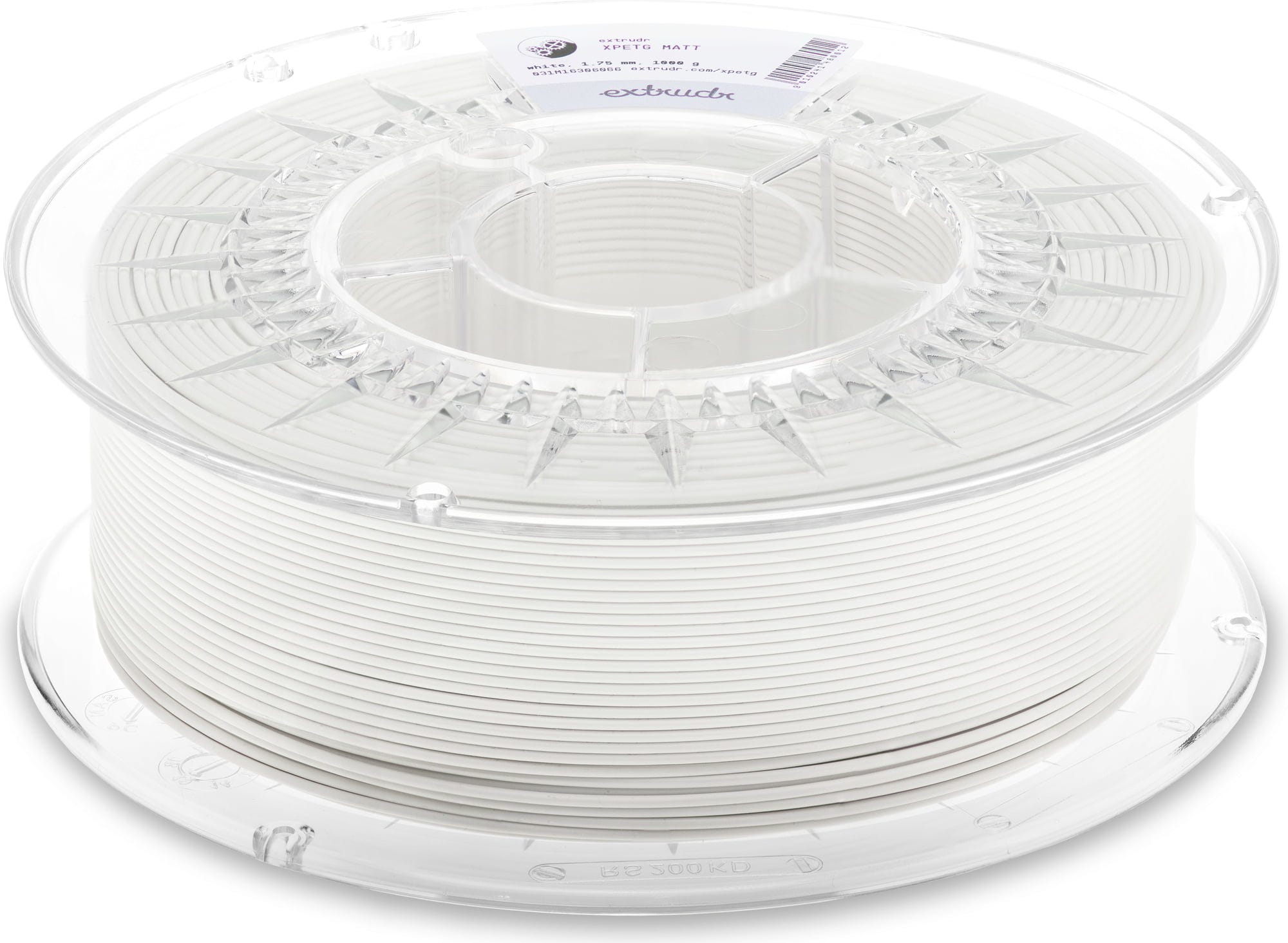 Extrudr  XPETG Matt Weiß, 1,75 mm / 1000 g    Recyclebares Filament mit mechanischen Eigenschaften und hoher chemischer Resistenz