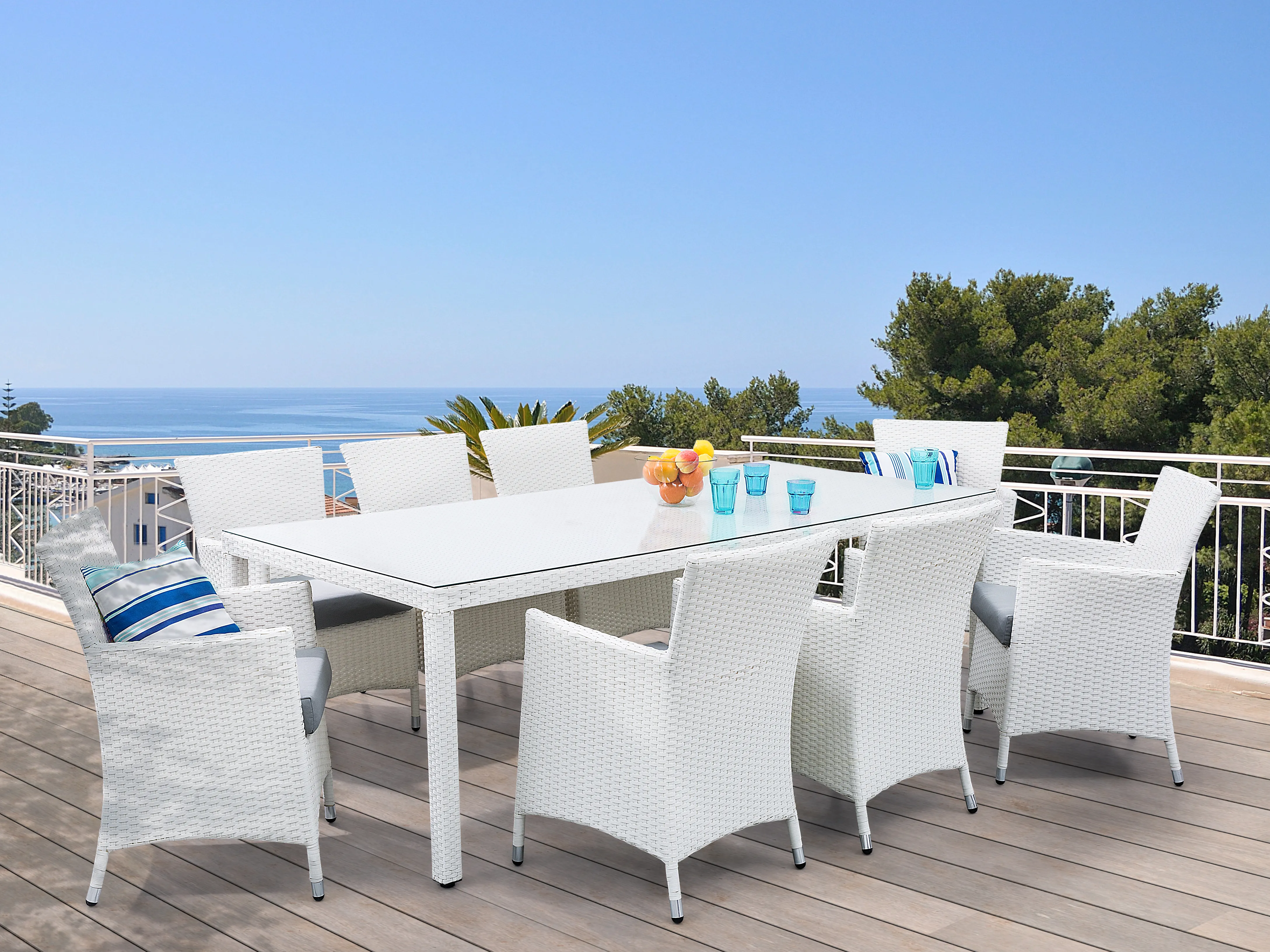 Tuinset 8-zits ITALY met kussens PE rotan Wit