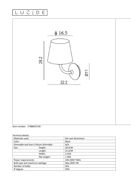 Lucide Justin wandlamp LED buiten IP65 zwart