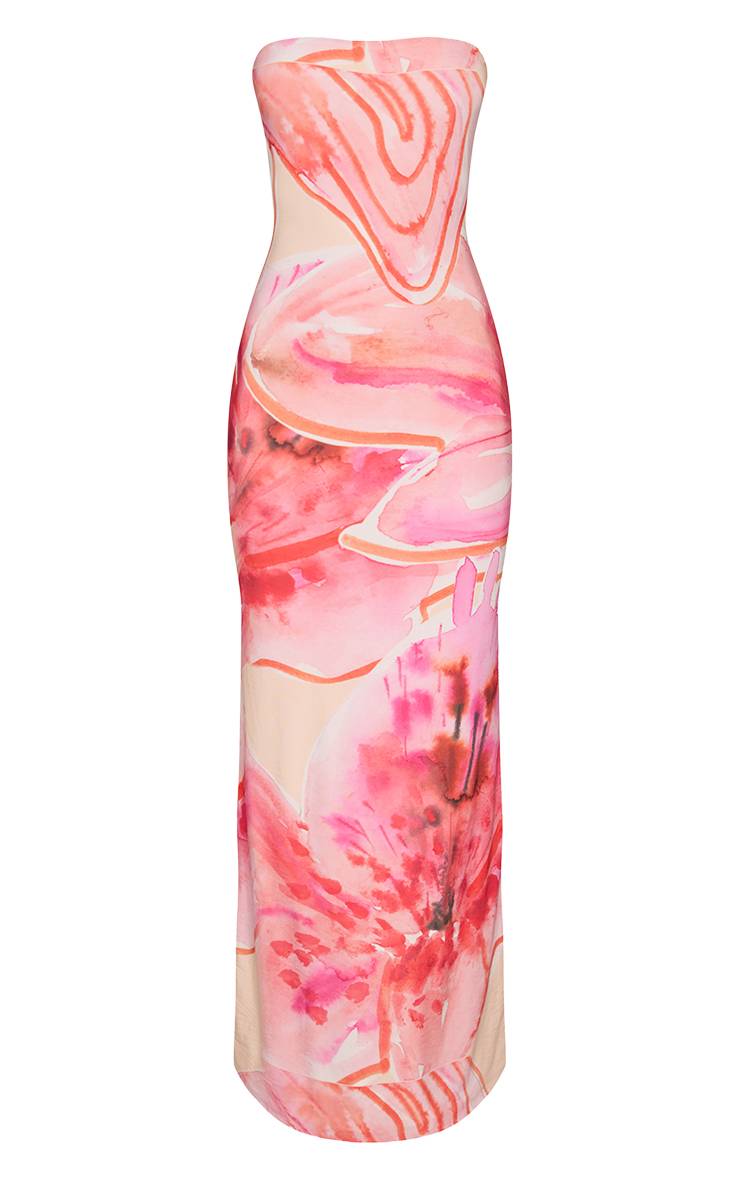 Rose Robe Maxi Bandeau À Imprimé Floral