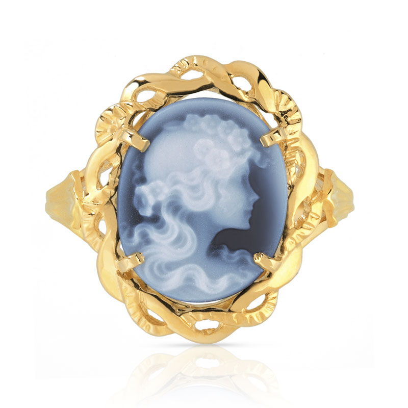 Bague or 750 jaune camée calcédoine