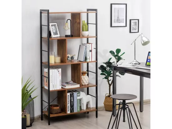 Bibliothèque Étagère à 5 Niveaux, Meuble de Rangement sur Pieds, Montage Facile, Style Industriel, Idéal pour Salon, Bureau, Chambre, 74 x 30 x 155 cm
