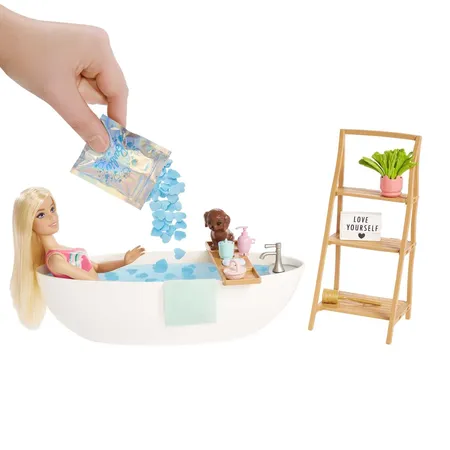 Barbie Spielset mit Barbie-Puppe, Hündchen und Badewanne
