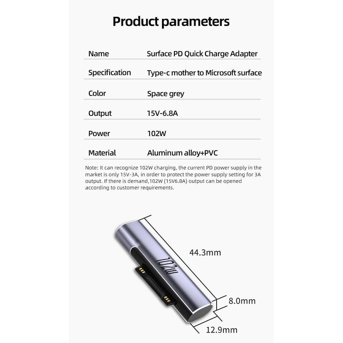 NÖRDIC USB-C ladeadapter for Microsoft Surface 15V 6.8A 102W