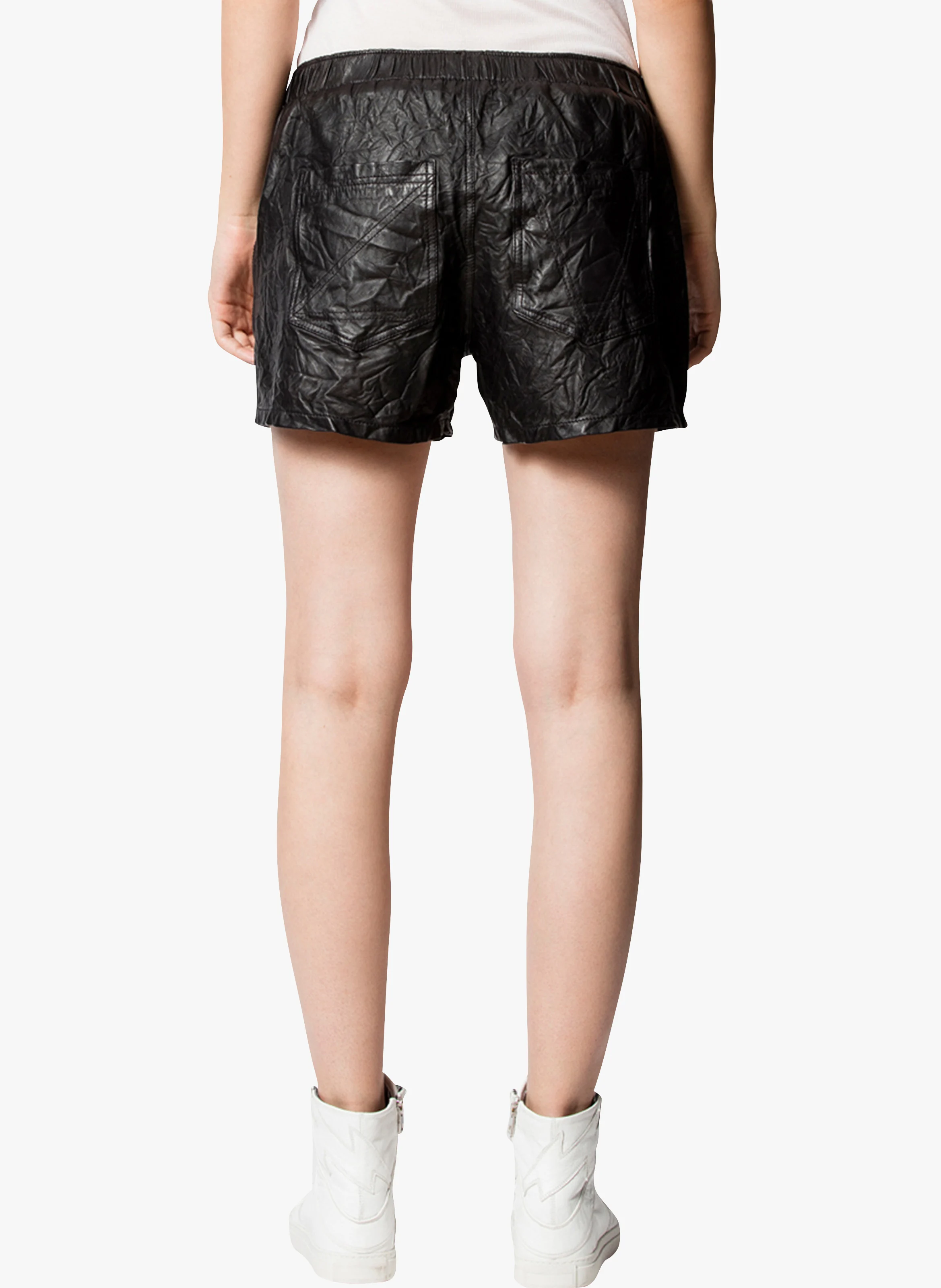 PAX - Short en cuir froissé | Noir