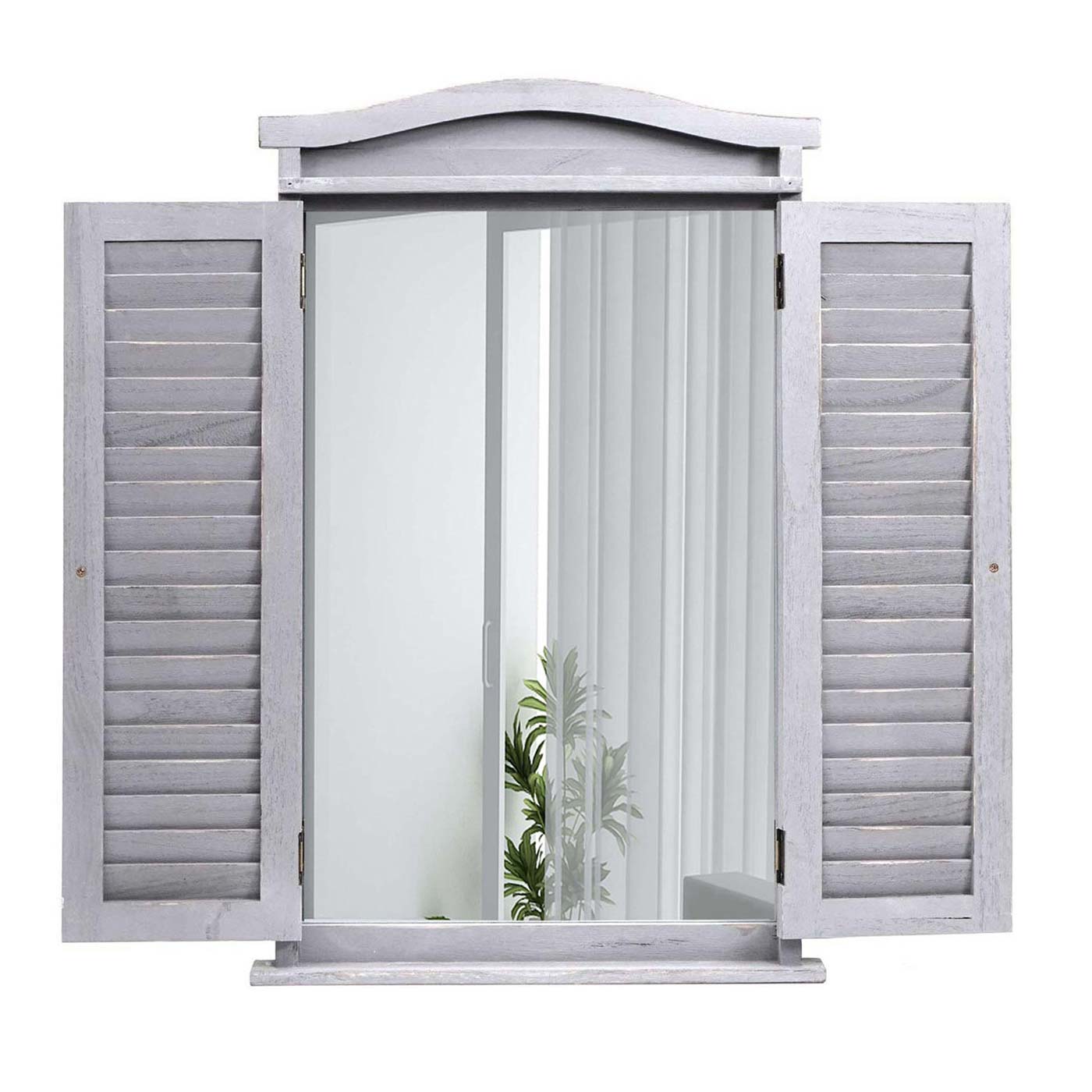 Wandspiegel Badspiegel Badezimmer Spiegelfenster mit Fensterläden, 71x46x5cm ~ shabby grau