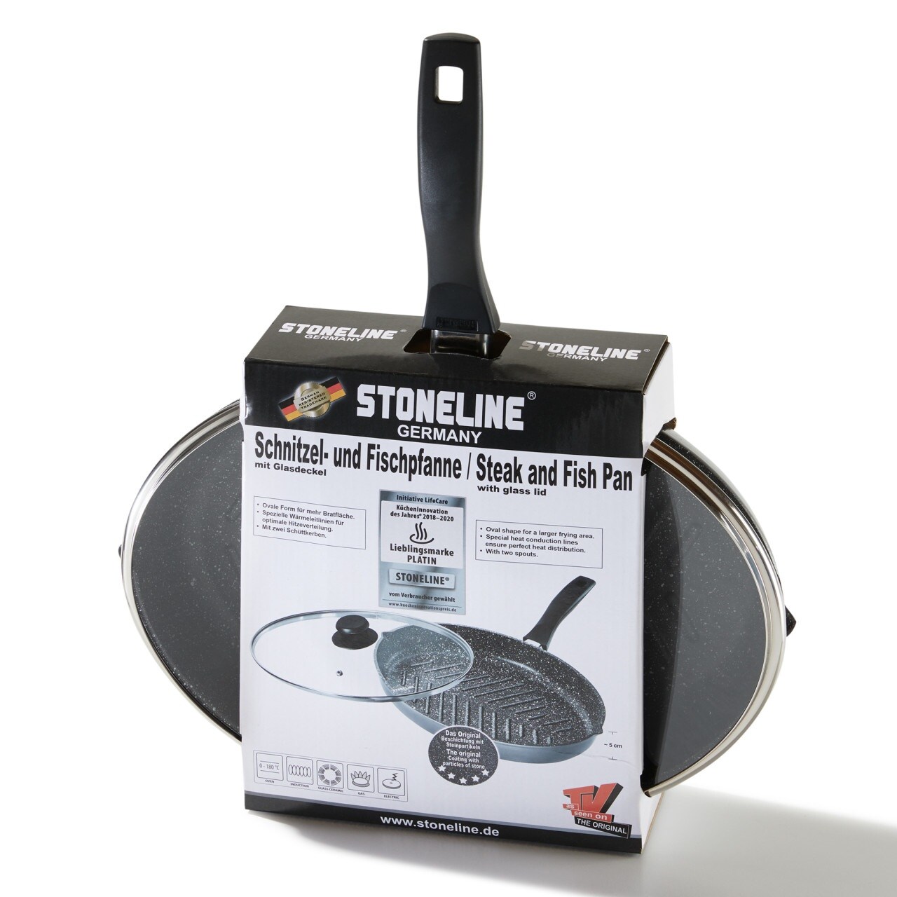 STONELINE® Fischpfanne, Schnitzelpfanne, 35x24 cm, mit Deckel, Induktion und Antihaftbeschichtung