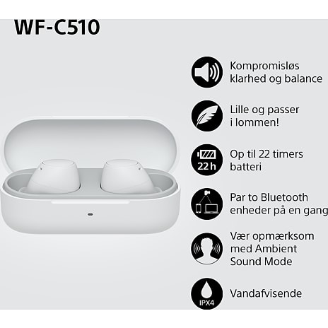 Sony WF-C510 trådløse in-ear høretelefoner - hvid