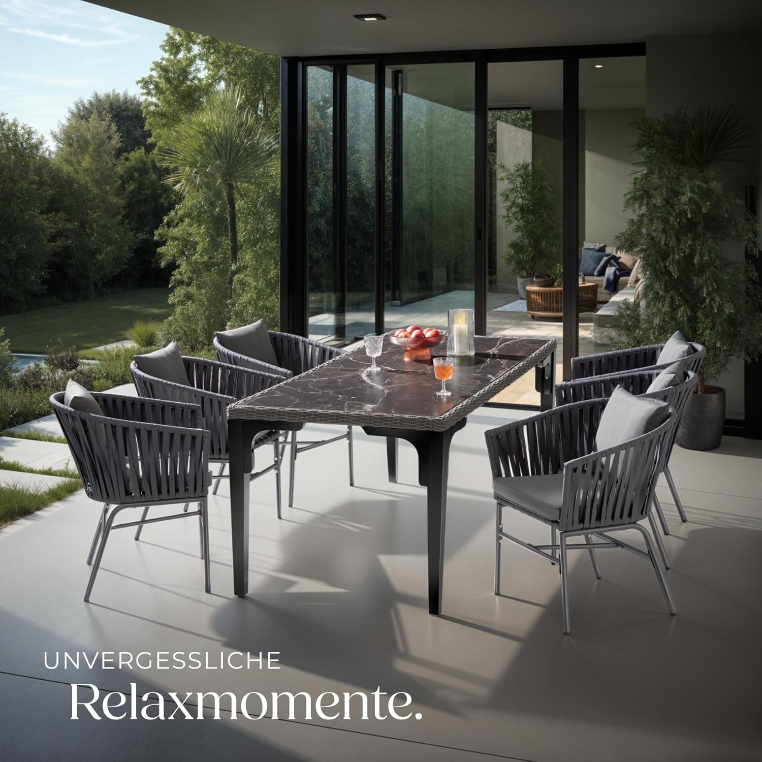 tectake® Gartenstühle Set, Geflecht-Stuhl, Gartenstuhl Rope, Stühle Outdoor, Balkon Sessel, Terrassenmöbel mit Sitzpolster und Kissen für Garten, als Terrassenstuhl, Gartensessel - 2er Set