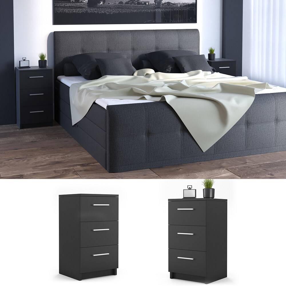 VICCO Nachtkommode Boxspringbett Nachtschrank Nachttisch Kommode Schrank schwarz