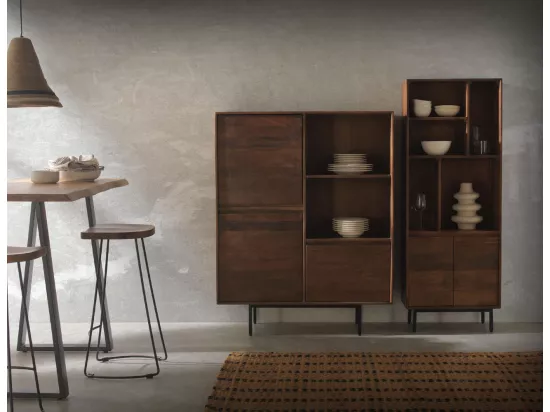 Buffet haut en bois de manguier massif avec base en métal