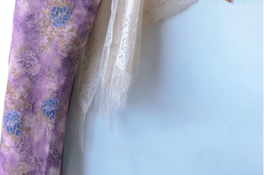 Vensazco - Traditionele Chinese halterhalskraag met bloemenprint, uitsparing en split, maxi-mantel, qipao