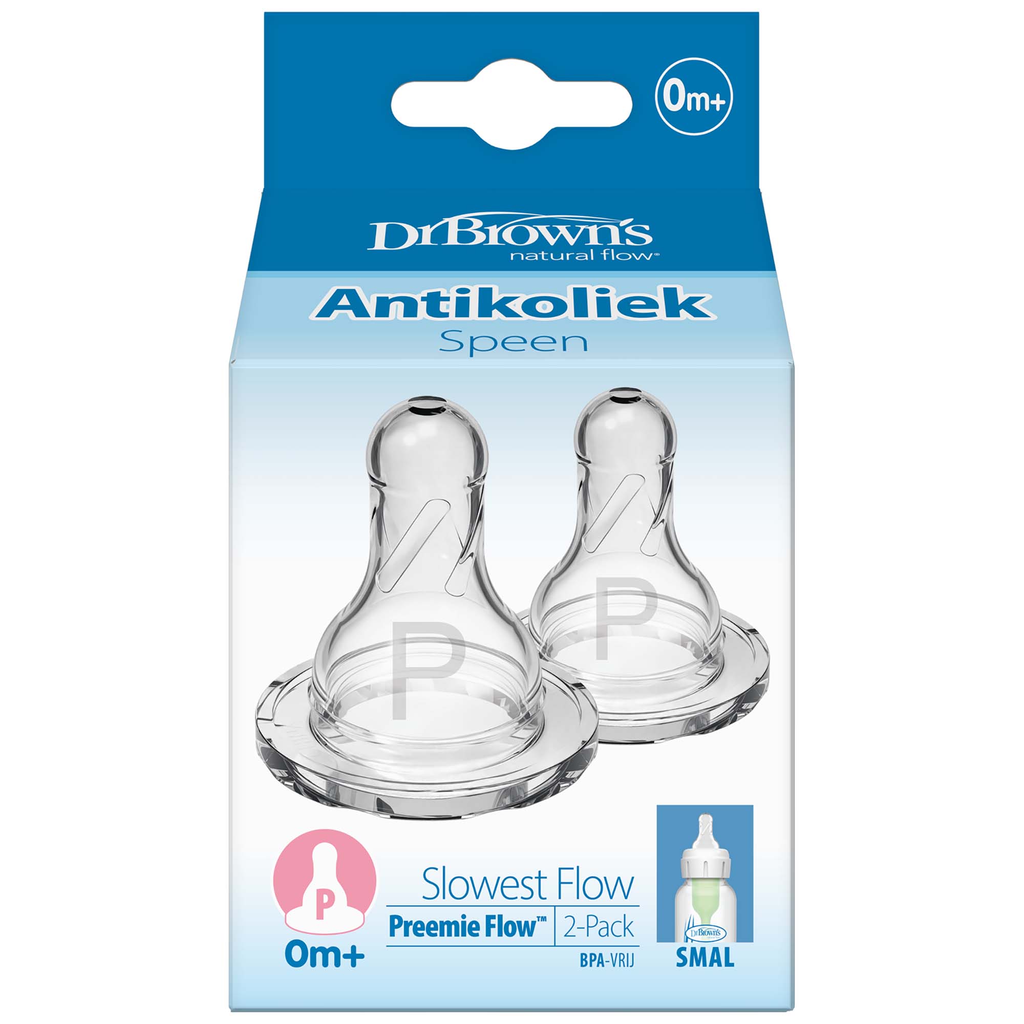 Dr. Brown's Options+ prematuurspeen Standaard halsfles - 2 stuks transparant