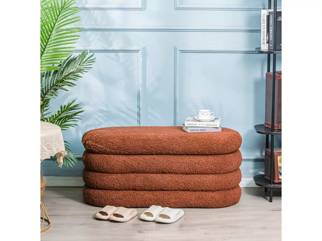 Banc avec rangement en bouclettes terracotta