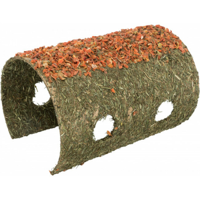 Grotte en fibres naturelles avec céréales et carottes pour rongeurs