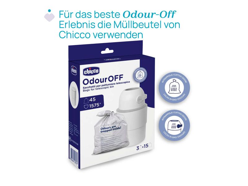 Chicco Windeleimer Odour Off XL Stone 45 l Steingrau Teleskop Windeleimer inkl. 1 Pack Müllbeutel