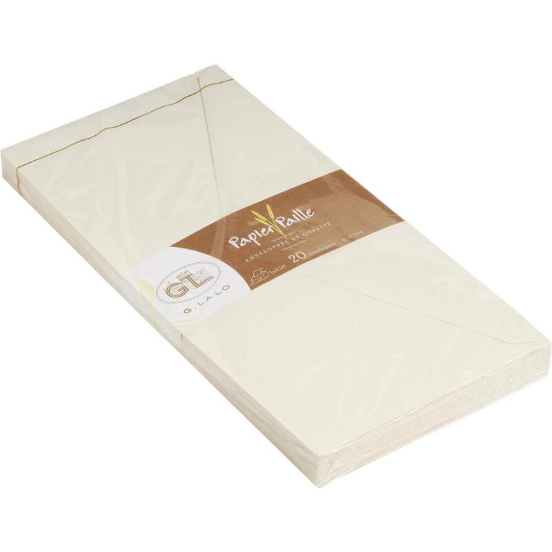 20 enveloppes DL (110x220mm) paille gommées - ivoire
