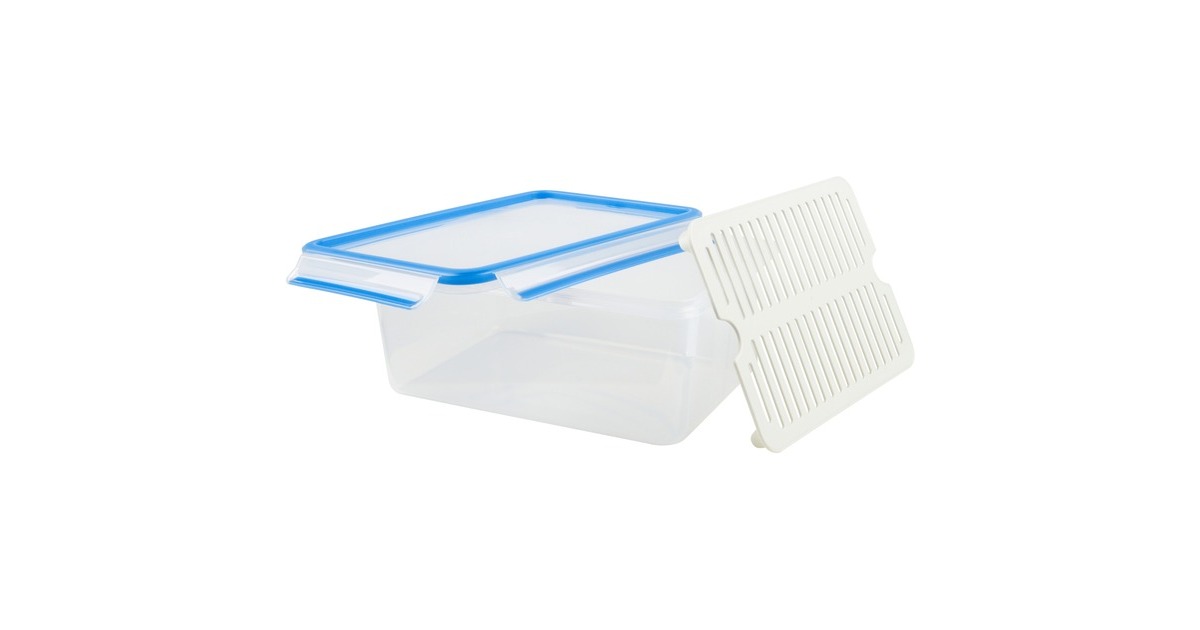 EmsaClip & Close vershoudbakje 3,7 L doos  (Transparant/blauw, rechthoekig, met druiprek)