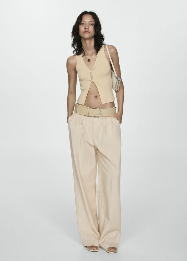 MANGO Lyocell pleated pants Light beige