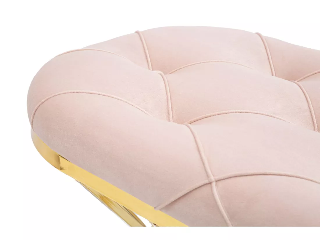 Banc en tissu rose avec structure dorée 91x38x52 cm
