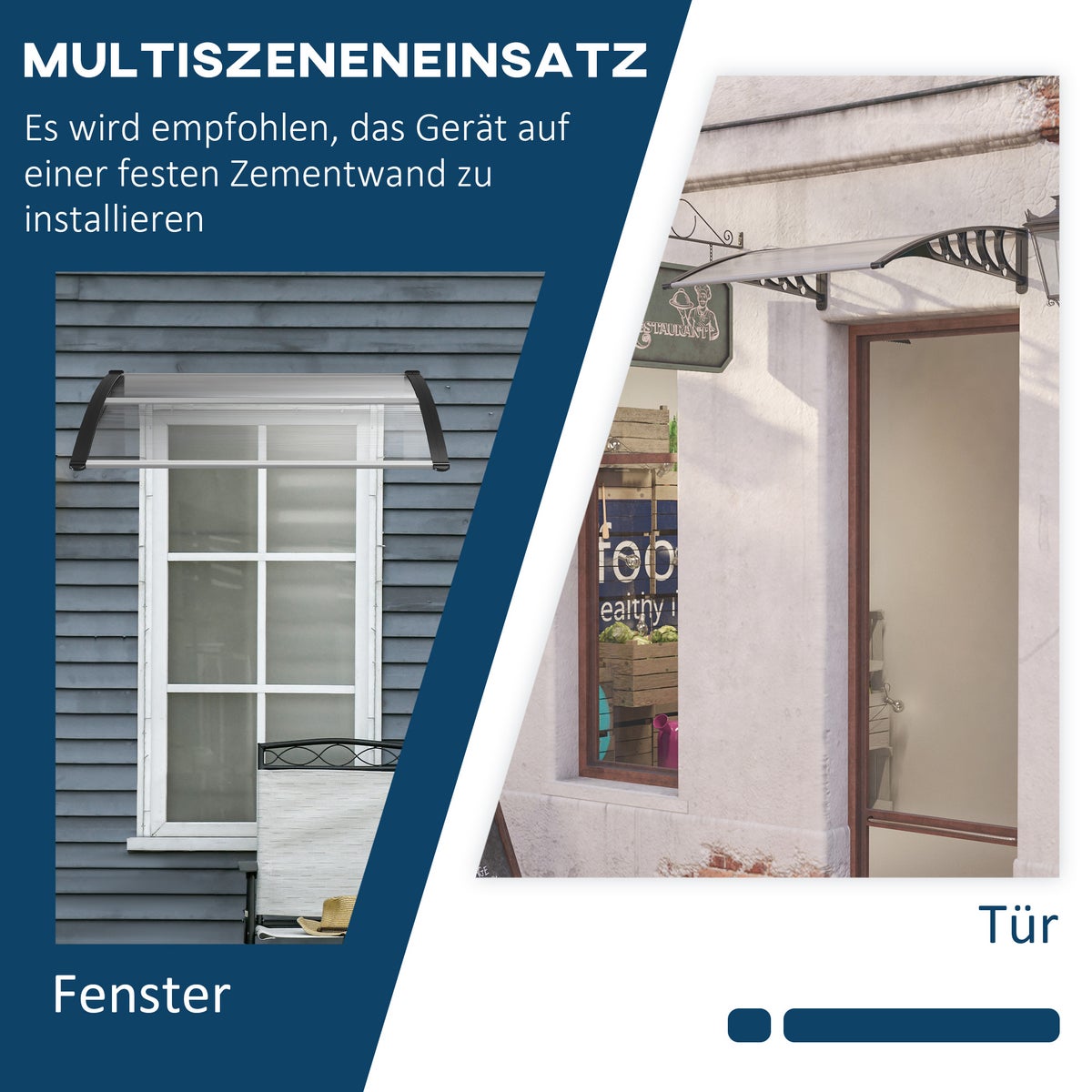 Outsunny Aanbouwluifel voor voordeur 103 x 96,5 x 27 cm Dak met UV-bescherming, regenbescherming, zonwering voor buiten, aluminium, zwart