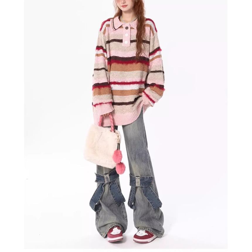 Jerolenea - Bootcut jeans met lage taille en strikaccent