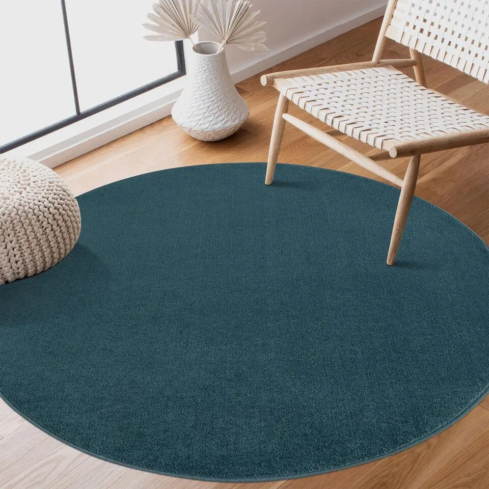 Uni Rond Effen Laagpolig Vloerkleed Modern Blauw - 150 CM ROND