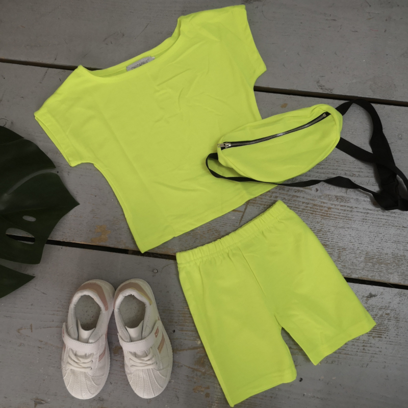 Baby comfy short summer set with bag - neon geel