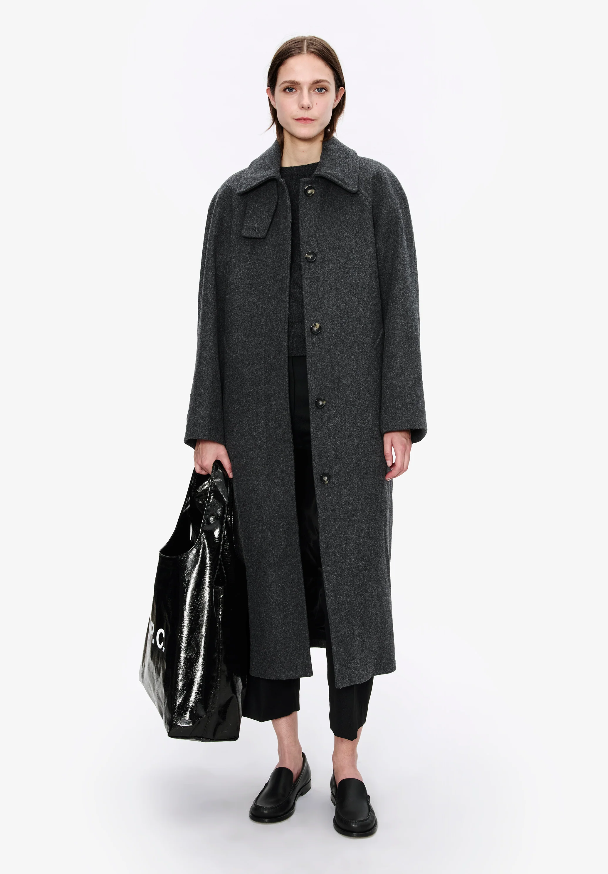 manteau droit oversize manches raglan - Anthracite chine