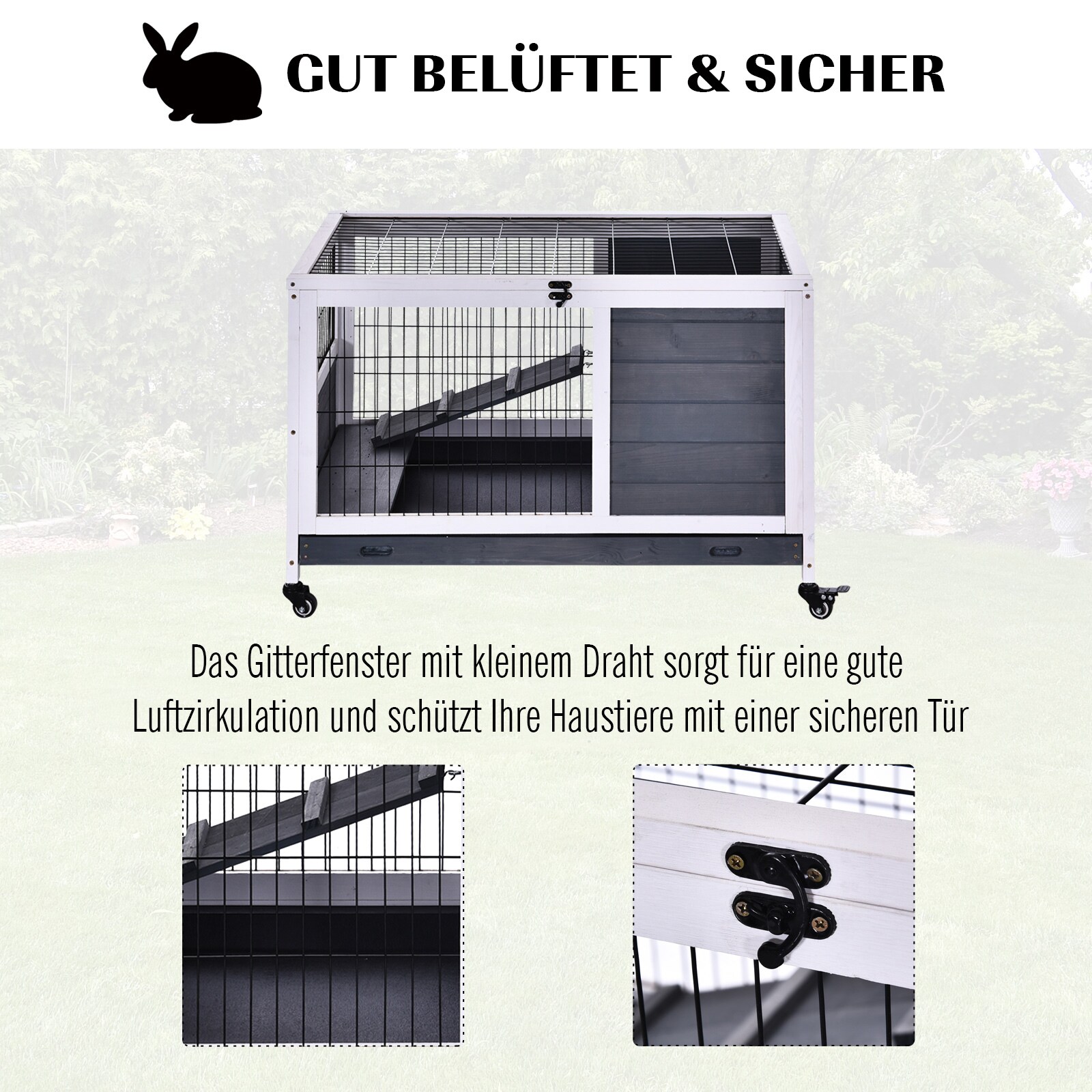 PawHut Kleintierkäfig mit Rädern und 2 Ebenen 90L x 53B x 59H cm