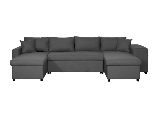 Canapé d'angle panoramique Oslo convertible avec coffres et poufs à droite - Tissu - Gris anthracite - L311 x P146 x H81cm - Loungitude