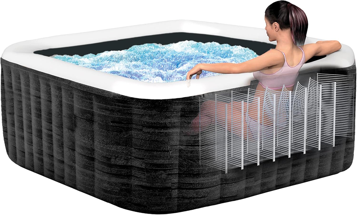 Intex 6-Person Greystone Deluxe Square Bubble Spa Set, Inflated Size: 1.96m x 1.96m x 71cm (28452)