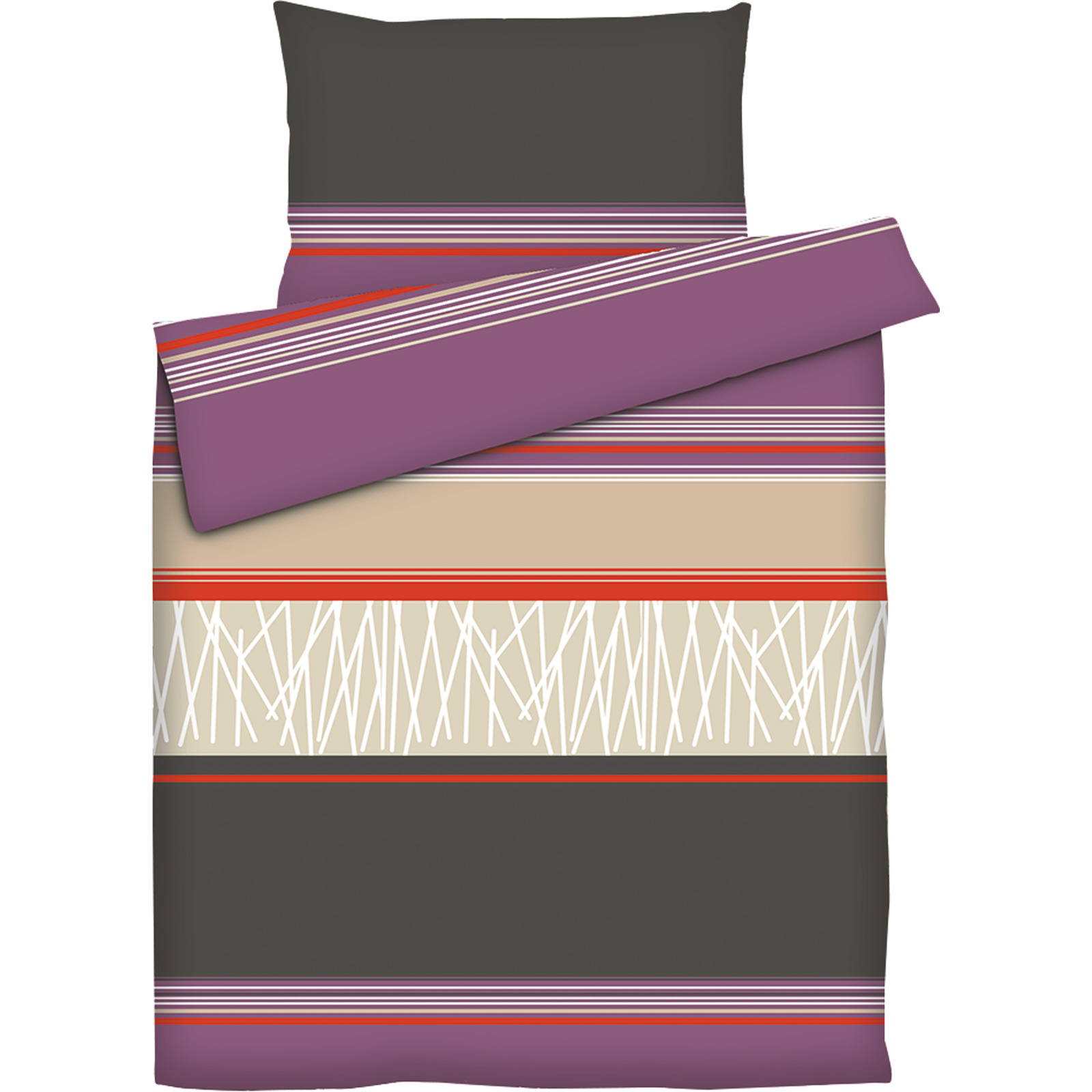 Bettwäsche mit Streifen 200x210 2x65x65 Bettanzug Fra