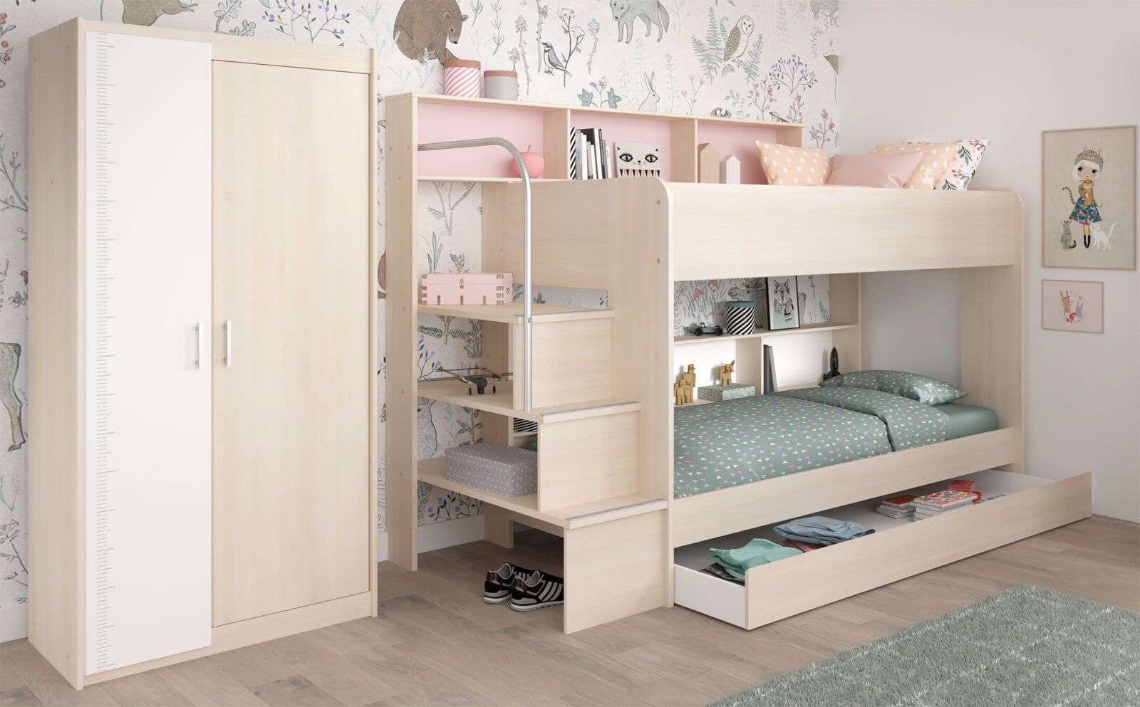 Parisot Multifunktionsbett mit Kleiderschrank Bibop 41 weiß / braun