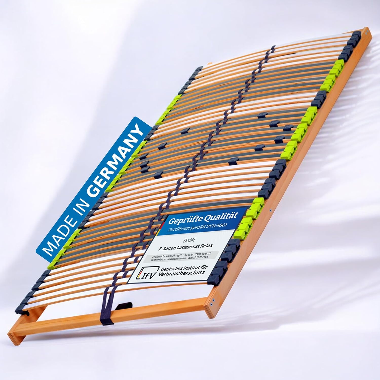 DaMi 7-Zonen Lattenrost Relax NV 100x200cm I mit 6 Härtestufen, Made in Germany, Buche & Birke, 42 Federholzeisten, Bett Lattenrahmen zur Selbstmontage, Bettrost extrem hochwertig & stabil