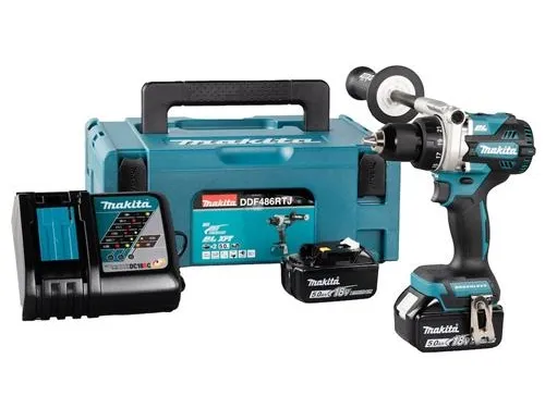Makita DDF486RTJ - Skruetrækker - ledningfri - 2-hastigheders - nøgleløs borepatron 13 mm - 130 N·m - 2 batterier - 18 V