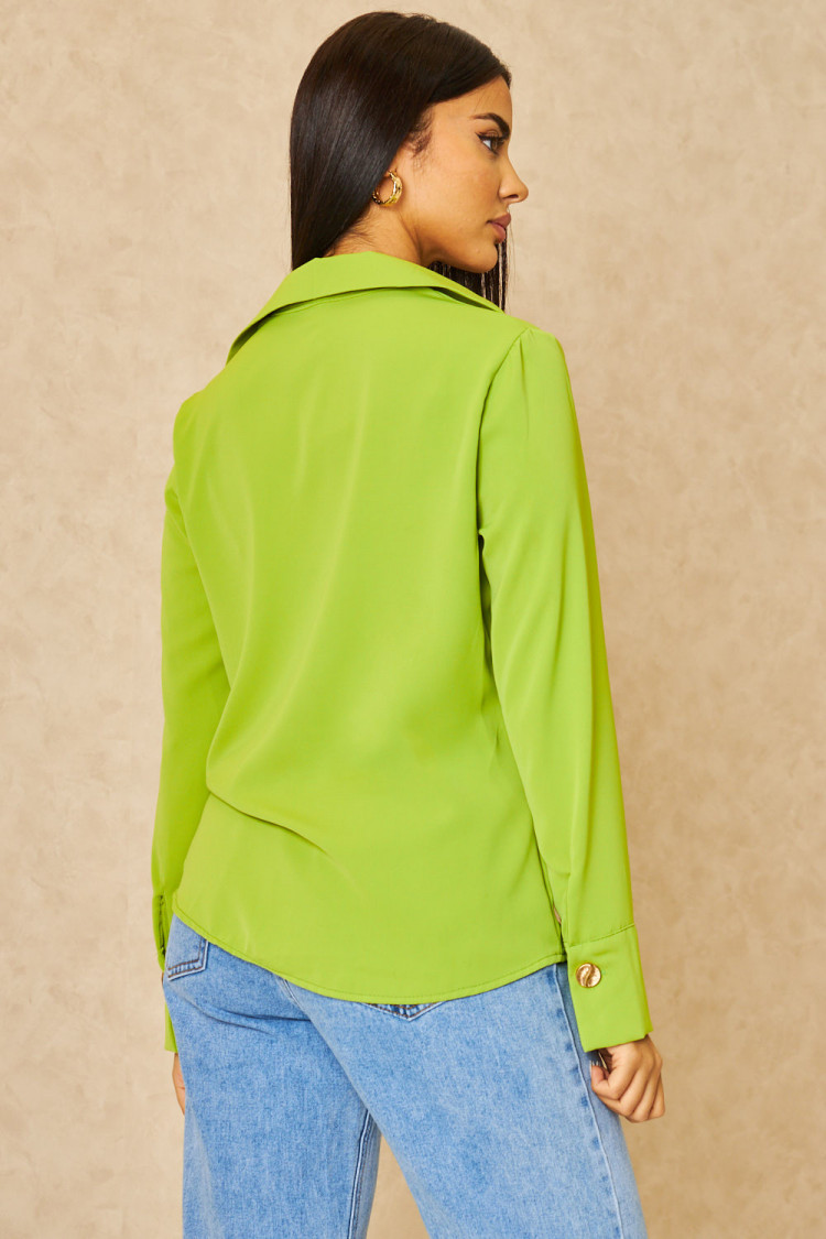 Blouse vert clair décolleté V à rabat