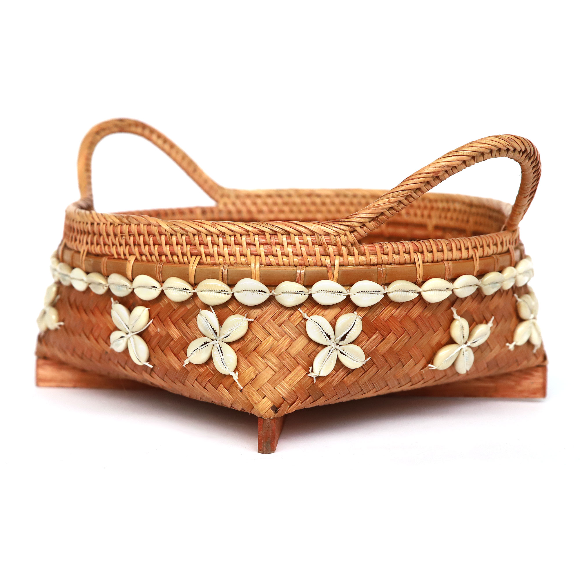3er-Set Rattan-Körbe mit Muscheln, weiß, braun und rot von fischer's lagerhaus