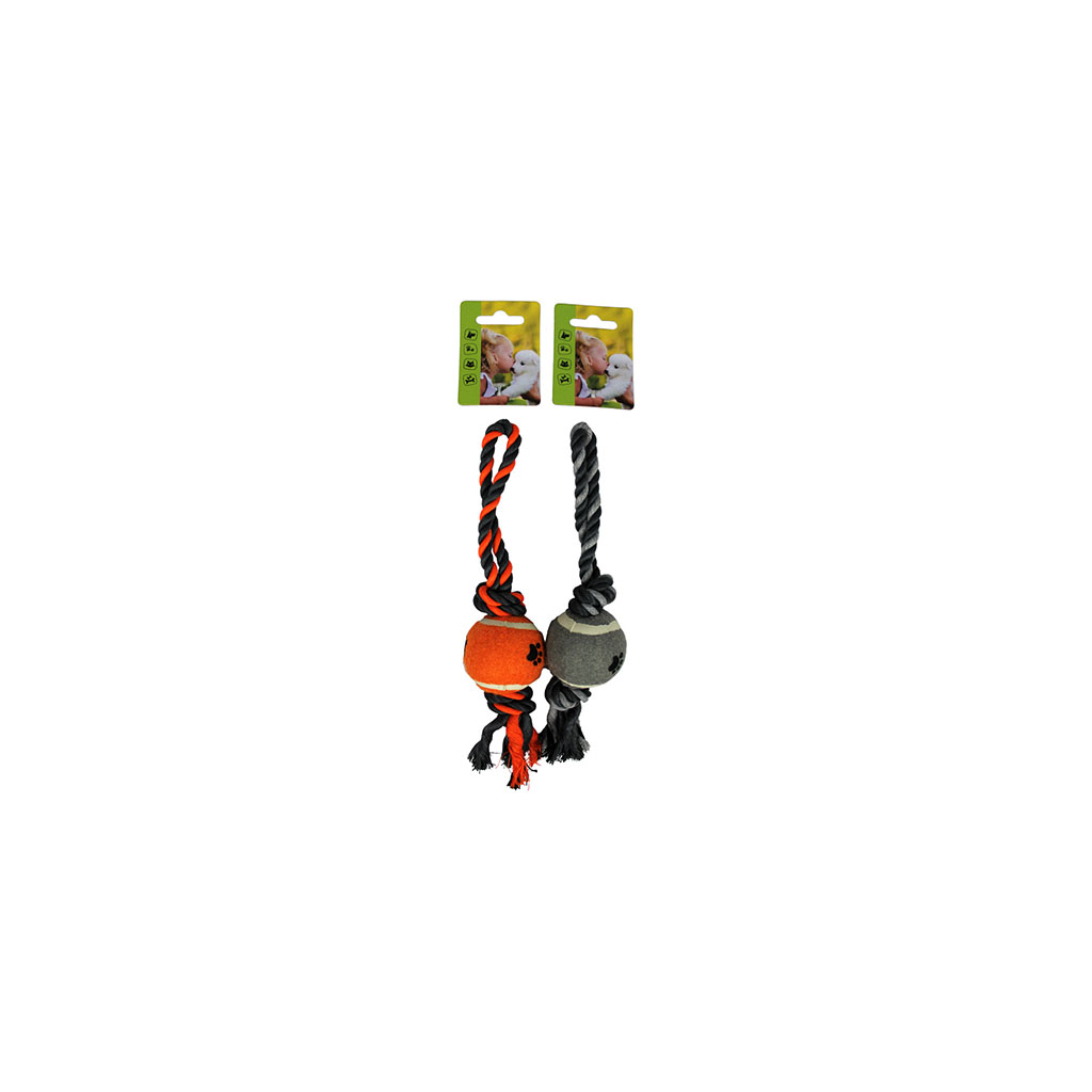 Jouet corde et balle pour chien 17cm