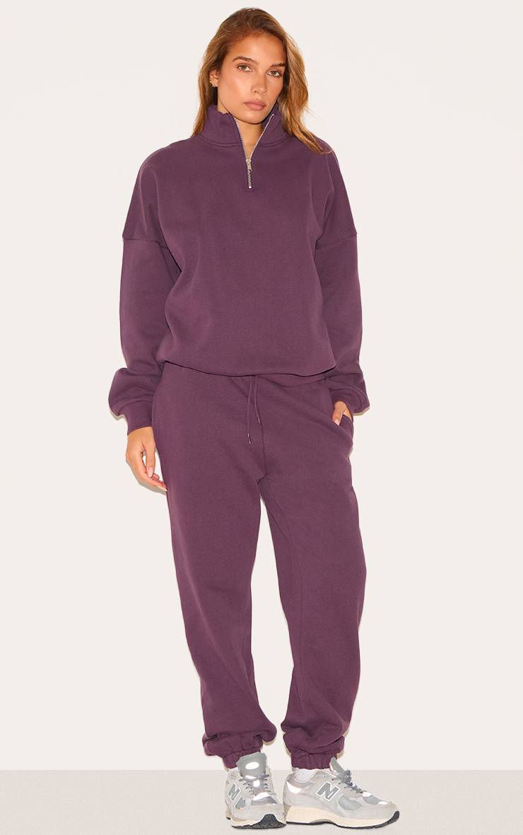 Dark Plum Joggers En Molleton Premium À Revers
