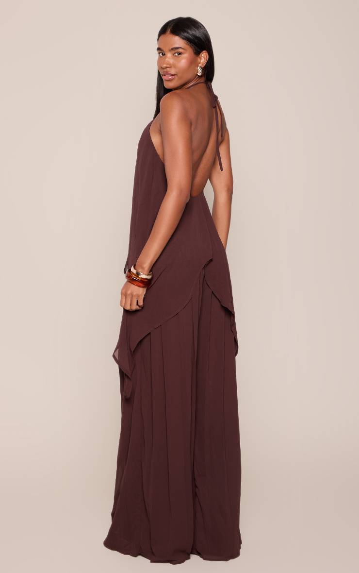 Chocolat Pantalon Plissé Fluide Ensemble Coordonné