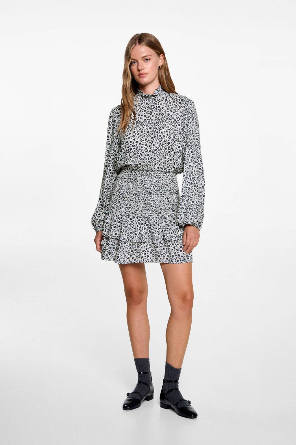 MANGO TEEN gebloemde jurk donkerblauw/ecru