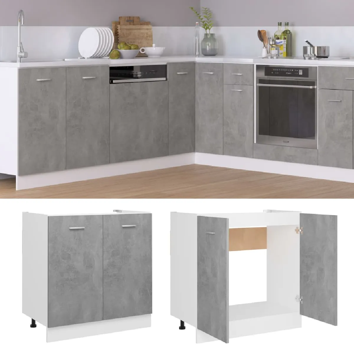vidaXL Armoire de plancher d'évier Gris béton