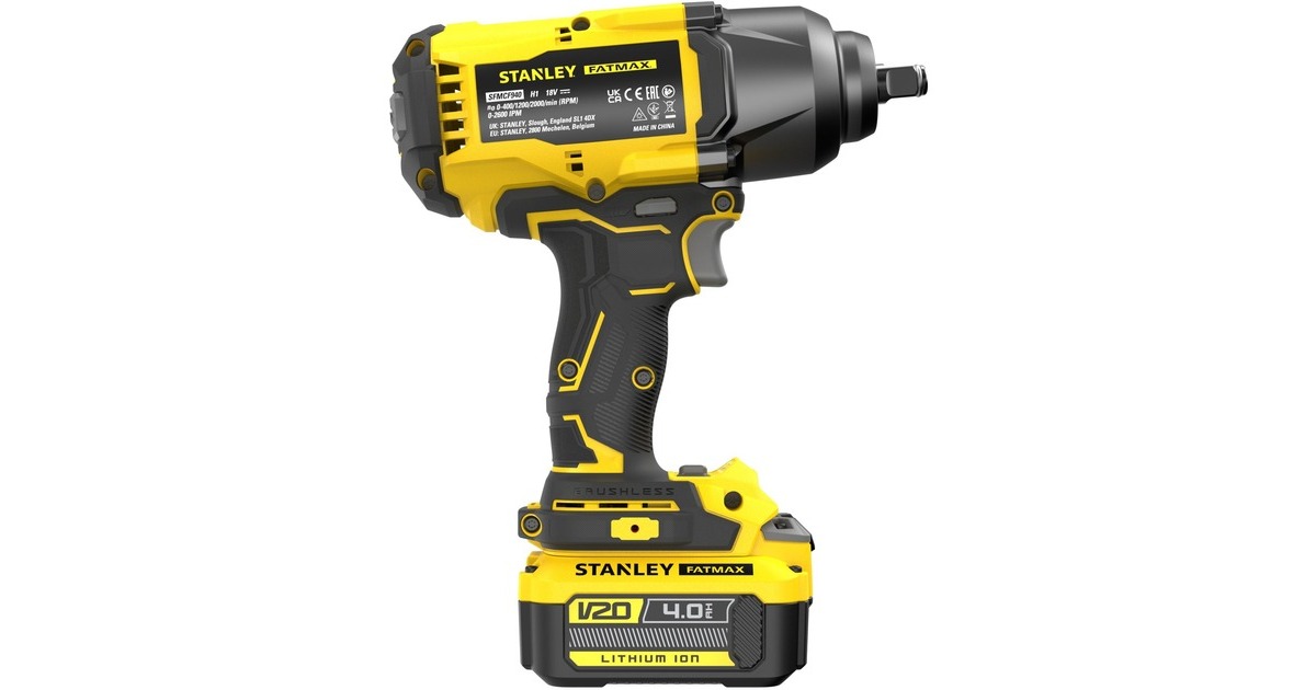 StanleyFATMAX 18V V20 borstelloze slagmoersleutel SFMCF940M1-QW  (Geel/zwart, Draagtas, accu en oplader inbegrepen)