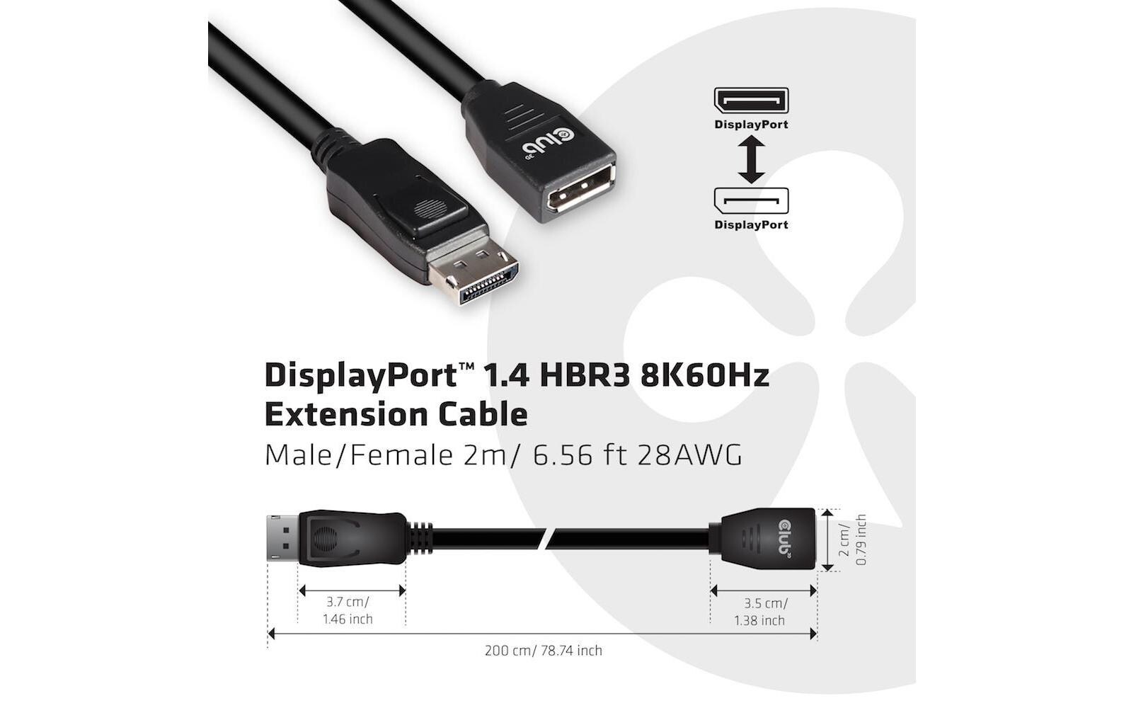 Kabel DisplayPort 1.4 HBR3 8K60Hz, 2 mDisplayPort-Verlängerungskabel, Stecker auf Buchse