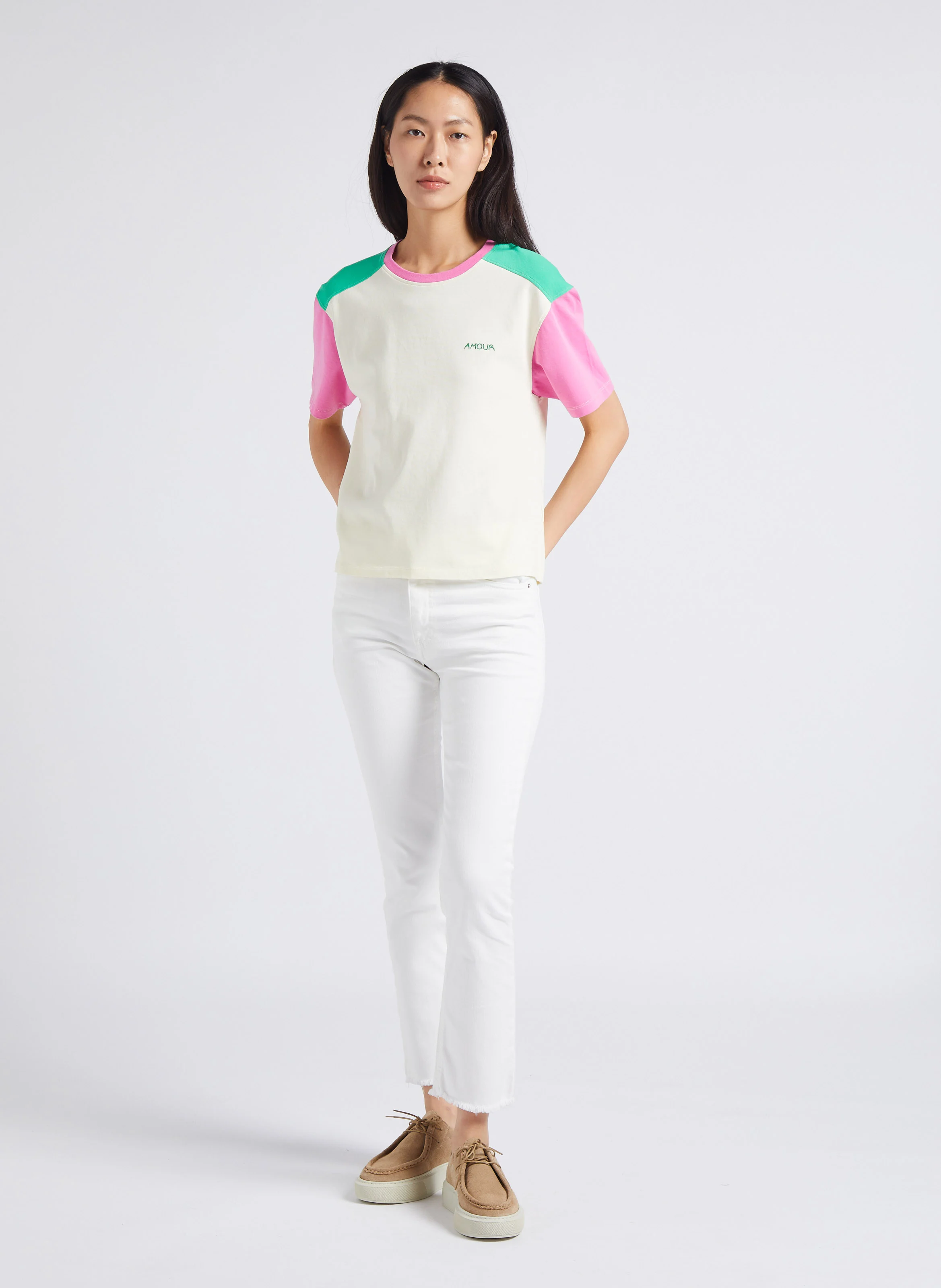 Jean bootcut cropped en coton | Blanc