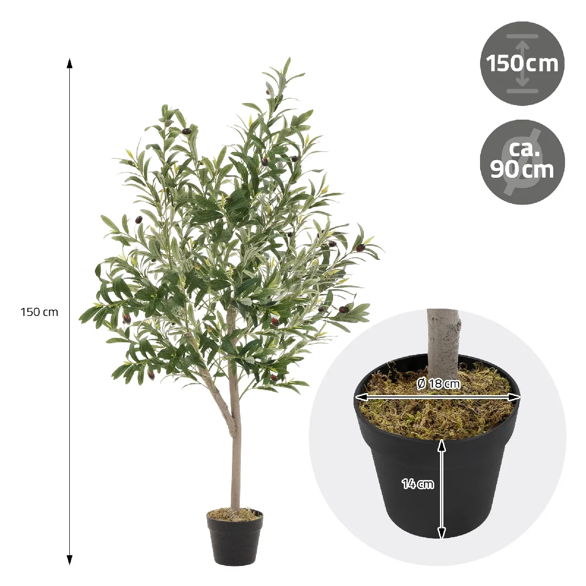 ML-Design Olivier Artificiel en Pot - 150 cm
