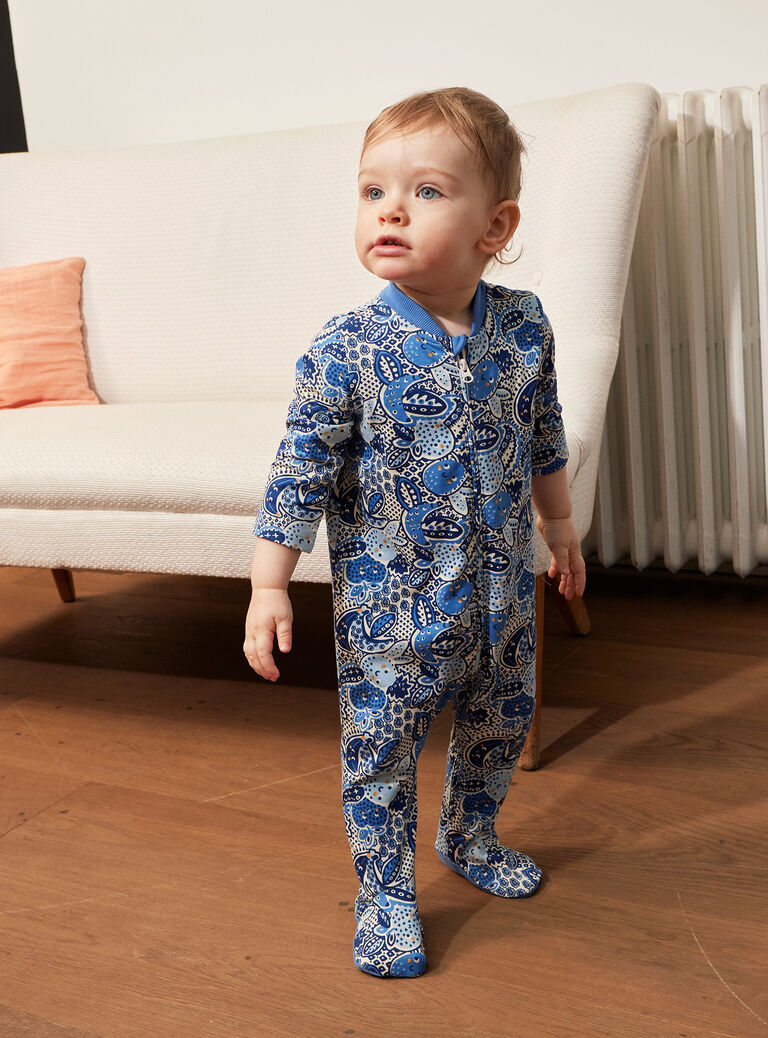 Grenouillère imprimé cachemire bleu pour bébé garçon