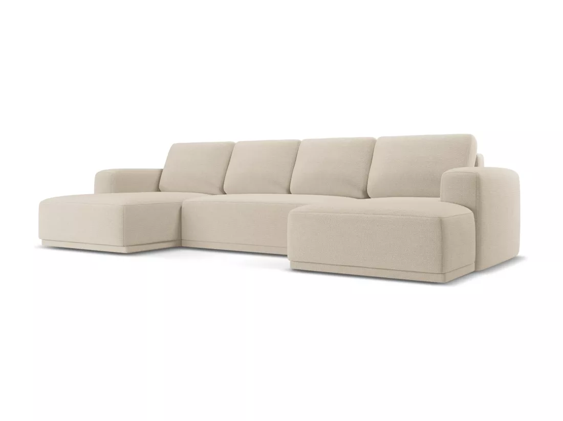 Canapé d'angle panoramique convertible en tissu chenille - beige foncé - KAILA